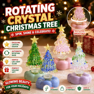 Rotating Glass Christmas Tree Ornament Crystal Star Top Cloud Base Table Decor Holiday Gift