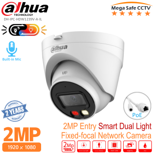Dahua 2MP PoE Audio Smart Dual Light Eyeball Network Camera (DH-IPC-HDW1239V-A-IL) Fixed-focal  Built-in Mic H.265 Built-in IR LED And Warm Light DWDR Human Detection