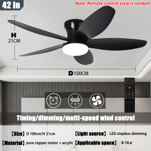 Inverter Ceiling Fan with LED Light Modern Heavy Duty Big Ceilings Fan with Remote 42 Inches Electric Fan Wall Mounted Air Circulator Fan for Living Room Bedroom Dining 3 Color Light 3 Blades 6 Speeds Wind Energy Saving DC fan light