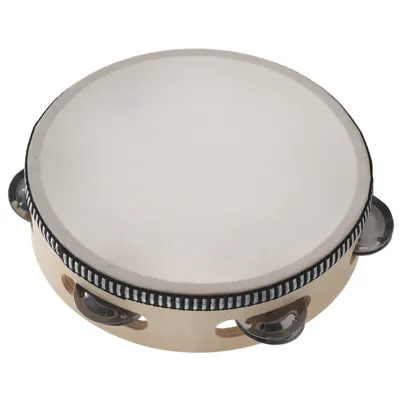6 Inches Early Education Teaching Aids Hand Tambourine Children Percussion Tambourine Dance Hand Drum with 4 Bells