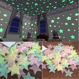 50pcs 3D Stars Glow In Dark Luminous Fluorescent Plastic Wall Sticker Home Decor Decal Wallpaper Decorative
