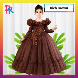 [4-8±Yrs] Gaun Budak Kids Dress Kembang Retro Baju Raya Lengan Panjang Princess Dress Muslimah Girl Dress Wedding Dress