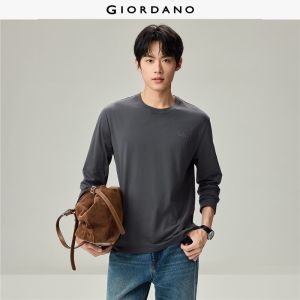 Giordano Beau Monde Men 100% cotton embroidery long sleeve tee Free Shipping 13026791