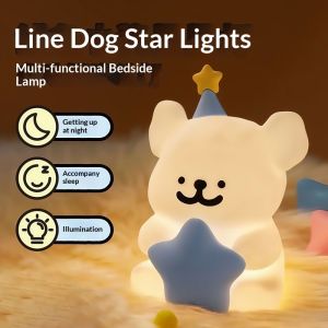 โคมไฟรูปดาวกลางคืนสุนัขน่ารักสำหรับห้องนอนเด็กโคมไฟหัวเตียงเรืองแสงนุ่มพร้อมฟังก์ชั่นหลายสำหรับการนอนหลับและการอ่าน