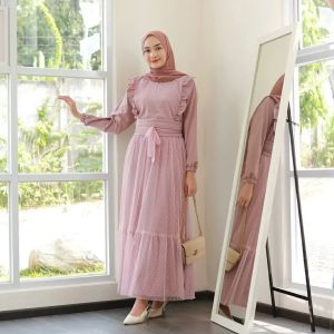 AKILA PUTRI GAMIS Dress wanita Simpel Elegan Resleting depan Gamis Pesta Kondangan Brukat Tile Modern Tebaru 2025 muslim nyaman Mewah Dewasa Lebaran Remaja Syari Maxi Simple Panjang Airflow Brokat