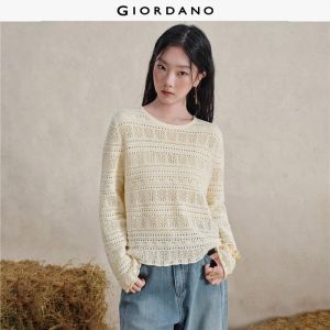 Giordano Women 100% cotton eyelet jacquard sweater Free Shipping 18356817