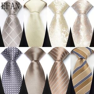 Mens Tie 8CM Neckties Classic Jacquard Woven Plaid Stripes Solid White Beige Khaki Champagne Neck Ties Neckwear for Man Formal Dress Gravata Corbatas Wedding Party Business