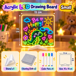 LED Luminous Drawing Board For Kids Erasable Fluorescent Glow Writing Board Acrylic Message Board Toys With 7 Color Markers Gift Doodle Art Board 20*30cm