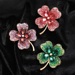[fenggongshuode] Fashion Rhinestone Clover Brooches Women Clothing Coat Jewelry Party Accessories