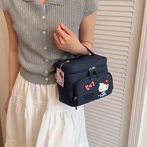 Japanese Style HelloKitty Denim heavy embroidery makeup bag Cute large-capacity portable skincare and makeup storage bag #7475