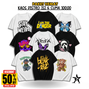 Paket Hemat Kaos Distro Pria 100rb 6 pcs/kaos distro pria dewasa terbaru 2025/t-shirt baju kaos pria wanita motif keren