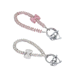 Fashionable Rhinestones Keychain Unique Phone Lanyard Strap Keyring With Bowknot Designs For Detail Oriented Woman