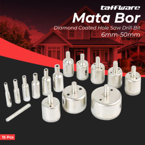 Mata Bor Diamond Coated Hole Saw Drill Bit 6mm-50mm 15 PCS