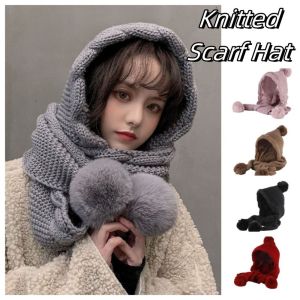 SWEET TIM ป้องกันหู ชุดหมวกและผ้าพันคอถัก ที่อุ่นคอ บิด ผ้าพันคอ แฟชั่น นุ่มนวล หมวกบาลาคลาวาสำหรับปั่นจักรยาน ผู้หญิง