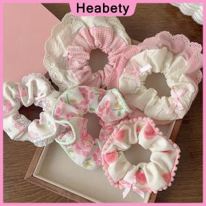Heabety  Elegant Print Lace Edge Wide Scrunches For Women Girls Sweet Hair Tie Cute Exquisite Hair Band Fashion Hair Accessories Gifts