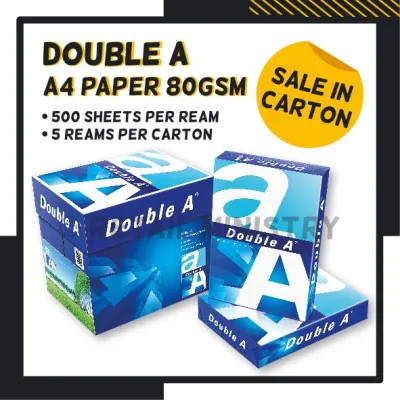 Double A - 80gsm A4 paper(1 Carton / 5 Reams) Premium Copier Double A A4 500Sheets