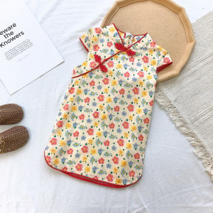 New Year Baby Girls Dress Cheongsam Summer Chinese Style Improved Short-sleeve Skirt Childrens Clothing Baby Hanfu Tide