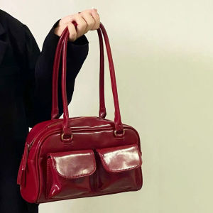 MOUSSON  กระเป๋าสะพายผู้หญิง กระเป๋าสะพายผญ กระเป๋สสะพายผญ หนังพียู  กระเป๋าผู้หญิงกระเป๋าสะพายไหล่กระเป๋าแบบหนีบแขนย้อนยุคแนวแฟชั่นกระเป๋าสะพายไหล่กระเป๋าหนัง Pu ความจุมาก กระเป