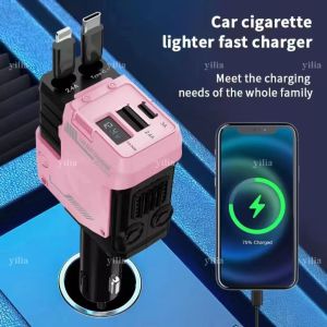 Kabel Pengisian Daya Super Cepat 100W Satu hingga Empat untuk Pengisi Daya Mobil Steker Konversi Mobil iPhone / Type-c