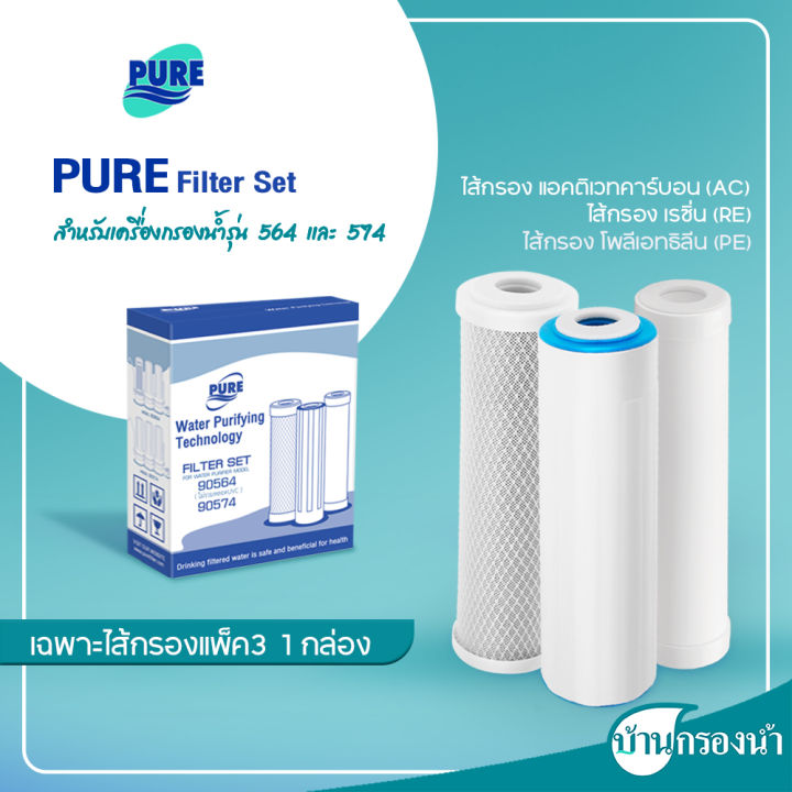 PURE เครื่องกรองน้ำ เพียว 3 ท่อ 4 ขั้นตอน รุ่น 574 เหมาะสำหรับกรองน้ำบาดาล