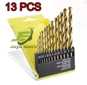 Mata Bor besi set 13 Pcs HSS Mata Bor Kayu 1.5mm - 6.5mm pegangan bulat Quick Change