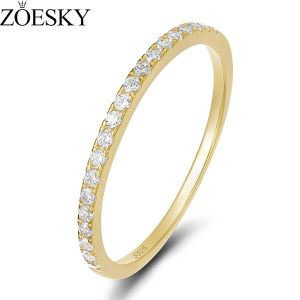 ZOESKY 925 Sterling Silver Engagement Ring Wedding Band 2mm Yellow Gold Cubic Zirconia Half Eternity Stackable Wedding Band Size 4-10