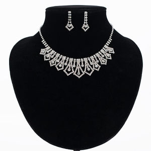 Hot Sale Handmade Diamond Necklace Jewelry Silver Crystal Full Diamond Jewelry Set