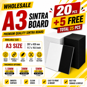 WHOLESALE A3 PVC Sintra Board 20+5 FREE Promo | Lite & Rigid Board for School Projects Printing & Advertising Printing Smooth Surface Easy Cutting Durable Waterproof & Long-Lasting