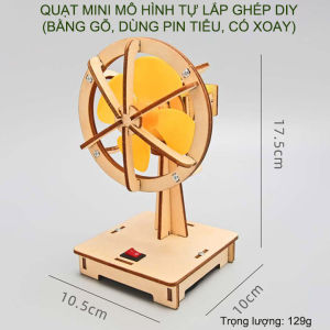 Quạt mini tự lắp ghép bằng gỗ DIY chạy pin tiểu có thể quay