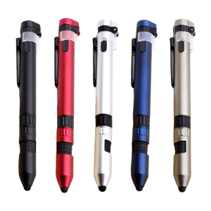 Multifunctional 5 in 1 Ballpoint Pen Multitool Pen with Compasses LED Light Touching Screen Pen Screwdriver Phone Holder