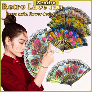 ZEO Lace Silk Folding Fan Dance Fan Portable Folding Gifts Fans
