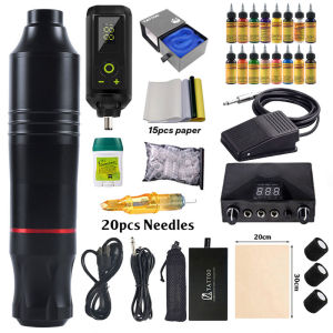 Wireless Pen Type Tattoo Machine Full Set DC Battery Power Supply with Strong Quiet Motor Rotary Tattoo Complete Kit