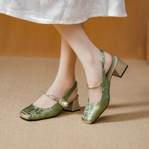 [Free Shipping] New Chinese-Style WomenS Sandals 2026 Featuring A Square Toe Closed-Toe Design Retro Chunky Heel And Open Back