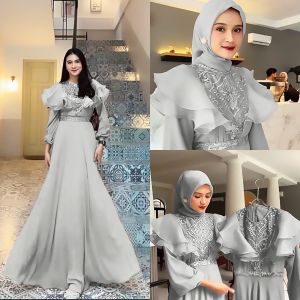 MAXI MEGHAN DRESS GAMIS TILE BORDIR ORGANZA GAMIS PESTA MEWAH DRESS KONDANGAN MUSLIM GAUN MUSLIMAH 5 WARNA