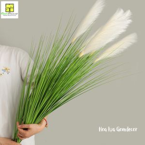 Cành lá bông cỏ lau giả cành lá giả cao cấp bông mượt như thật