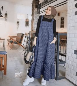 Gaudy - Overall Square Jumpsuit Dress Wanita Bahan Katun Oxford Baju Kodok Korean Style