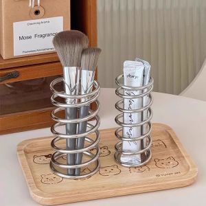 Stainless Steel Toothbrush Holder Spring Design Multi-Purpose Bathroom Organizer for Toothpaste Countertop Stand