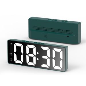 Japanese Simple LED Digital Clock Sound Control Alarm Clock Dormitory Bedside Desktop Large Screen Digital Clock Black White LED声控闹钟 电子时钟