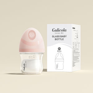 Gulicola 3oz/80ml Baby Glass Feeding Bottle for Newborn Breastfed 0 Months+ Wide Neck Anti-Colic