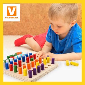 Montessori Cylinder Socket Blocks Board Game /Wooden Toys/ Color Sorting/ Fine Motor skills Early Learning Toy