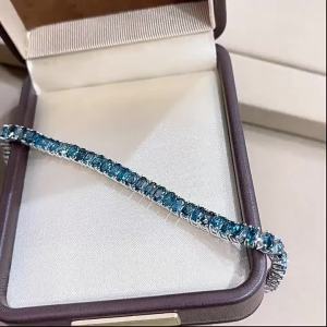 Natural London Blue Topaz Bracelet S925 Silver White Gold Plated Adjustable Tennis Chain Party Jewelry