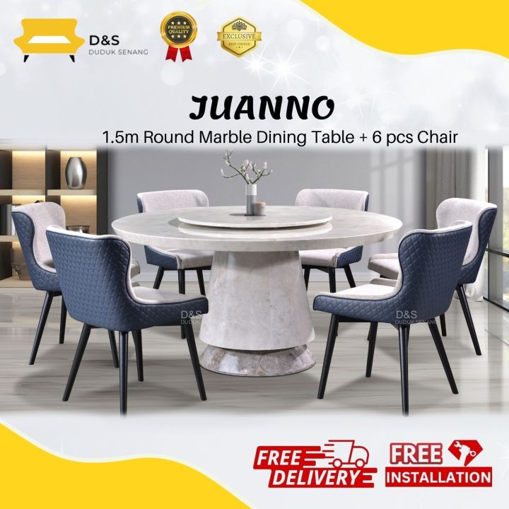 DUDUK SENANG] JUANNO SEATER Round Marble Dining Set /Free