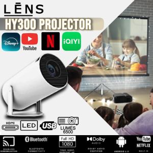 2025 LENS HY300 Android 11 Smart LED Projector with 5G Dual WIFi Auto Focus and Keystone Wireless Mirror Phone
