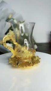 Coffee Cup And Saucer Set Luxury Royal Court Exclusive Glasware Middle East Arabic Black Tea Glass & Dish Set Mug Plate Set