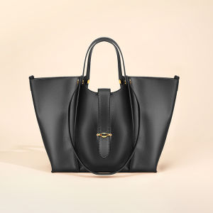 Genuine leather drawstring buckle tote bag European and American vintage large-capacity womens bag with double shoulder straps