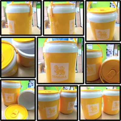 กระติกสิงห์ ถังน้ำแข็งสิงห์ สีเหลือง สวยลายใหม่ ใบใหญ่ เก็บเย็นนาน 12ชั่วโมง หน้าร้อนนี้ต้องมี