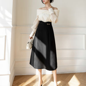 Ammin Váy Xếp Ly Chữ R cạp cao Mùa Xuân/Mùa Hè 2024 dây kéo cho nữ phiên bản Hàn Quốc Chân váy ngắn thanh lịch đi lại dài trung bình