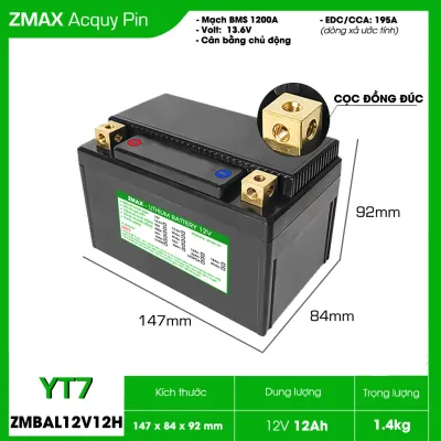 Bình Acquy ZMax Pin LFP/ Lithium LifePO4 12V 14Ah CCA 360A Dùng Cho Xe Máy - Mô tô 300cc