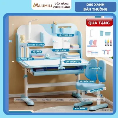 Bàn học chống gù chống cận cao cấp D90 size lớn 90cm bàn học sinh thông minh cho bé bàn nâng hạ bằng tay quay