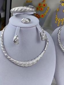 Silver Cross Knot Jewelry Four-Piece Set Dubai Indian Womens Necklace Bracelet Earrings Ring jewelry set